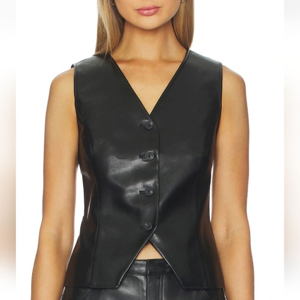 VIA MAX Women's Sleek Black Leather Vest More Like Small Size Not Medium